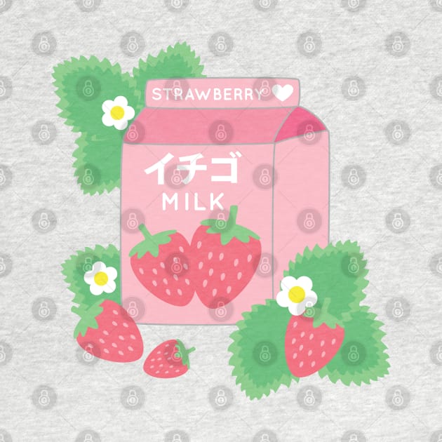 Strawberry Milk Kawaii Cute Strawberries Pink by CandyMoonDesign